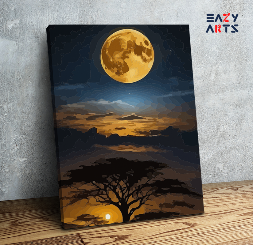 Full Moon Over African Tree Paint by Numbers Kit