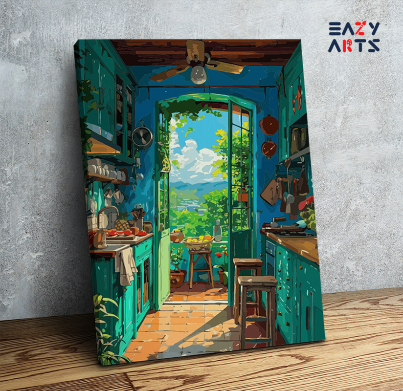 Sunlit Kitchen with Garden View Paint by Numbers Kit