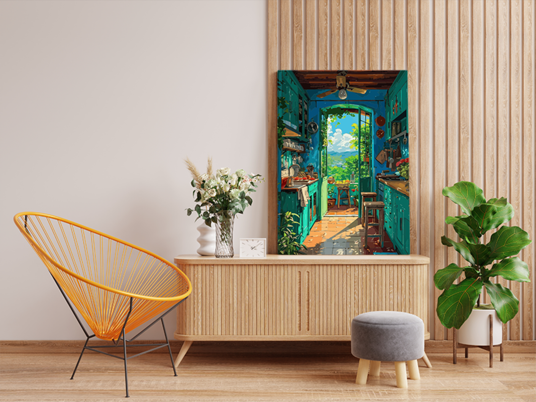 Sunlit Kitchen with Garden View Paint by Numbers Kit
