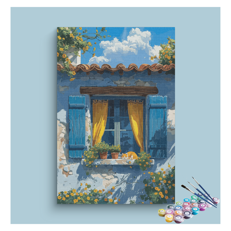Charming Window with Cat and Flowers Paint by Numbers Kit