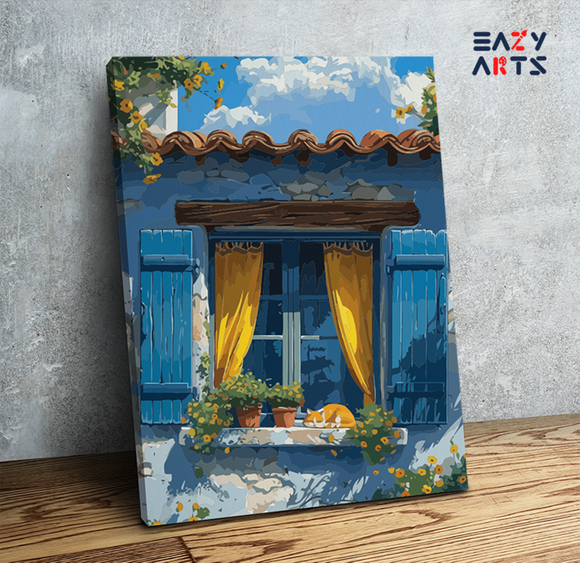Charming Window with Cat and Flowers Paint by Numbers Kit