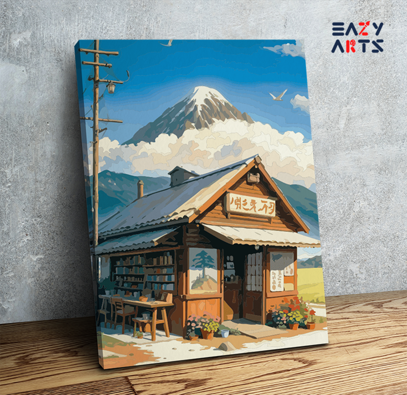 Rustic Bookshop with Mountain View Paint by Numbers Kit