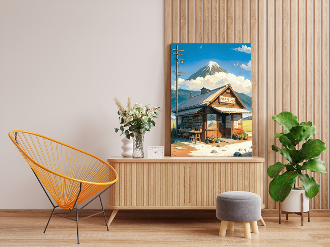 Rustic Bookshop with Mountain View Paint by Numbers Kit
