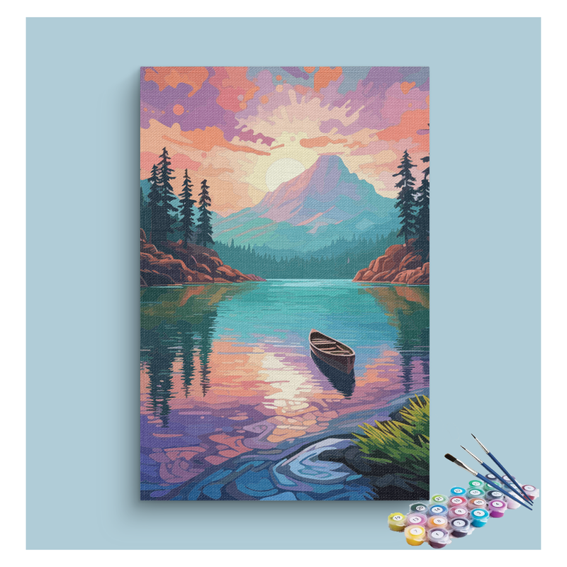 Serene Mountain Lake at Sunset Paint by Numbers Kit