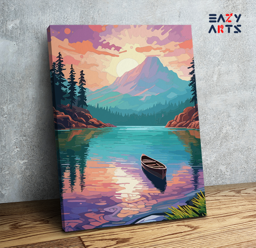 Serene Mountain Lake at Sunset Paint by Numbers Kit