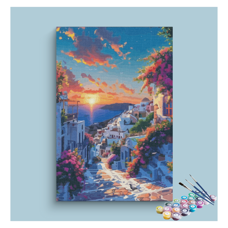 Sunset in Mediterranean Village Paint by Numbers Kit