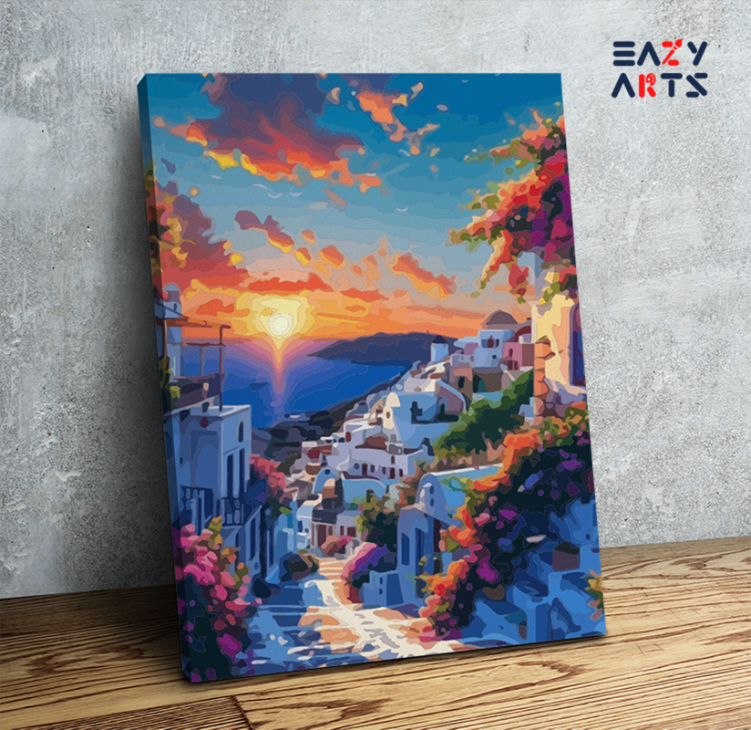 Sunset in Mediterranean Village Paint by Numbers Kit