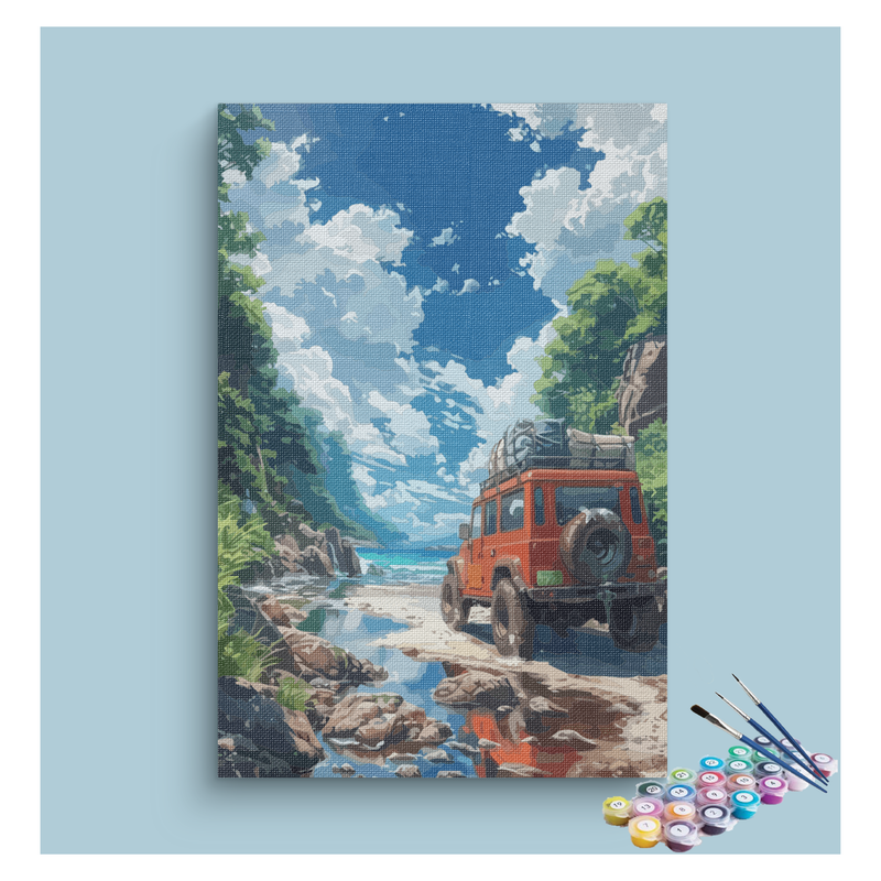 Off-Road Adventure with Red SUV Paint by Numbers Kit