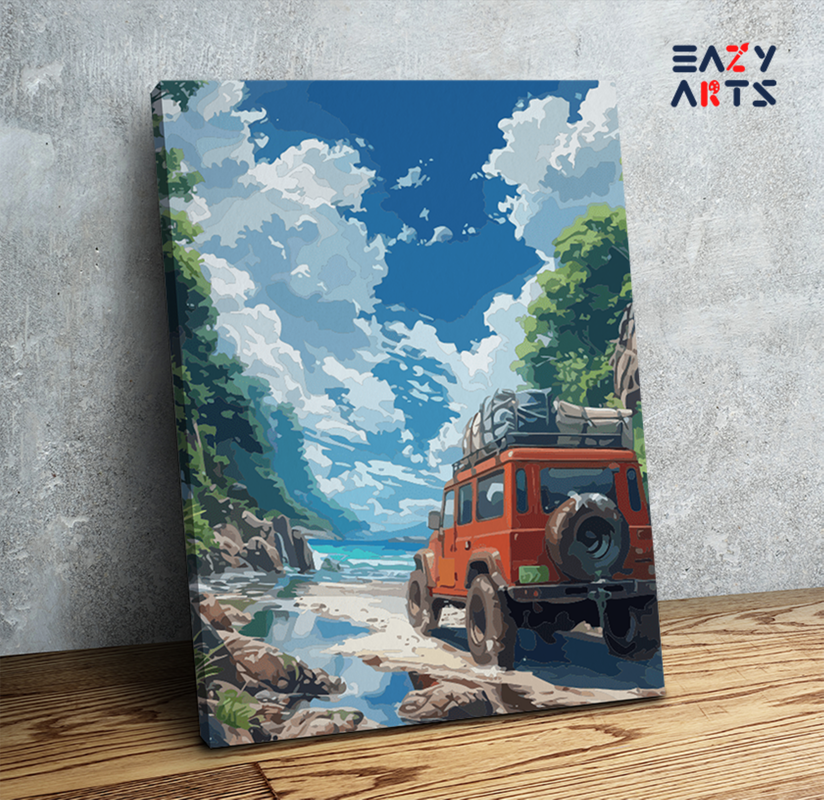Off-Road Adventure with Red SUV Paint by Numbers Kit