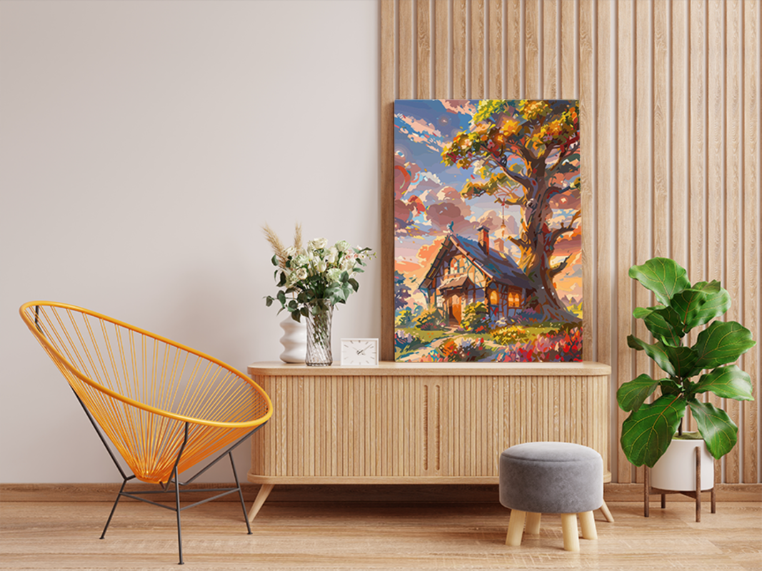 Whimsical Cottage at Sunset Paint by Numbers Kit