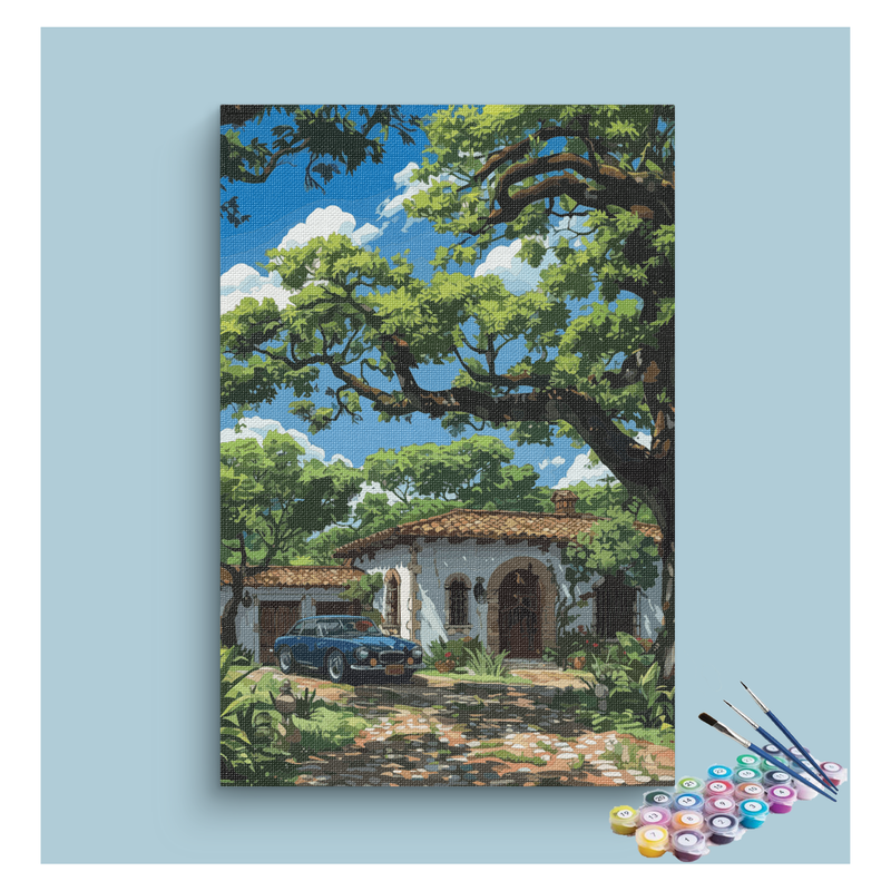 Charming Villa with Vintage Car Paint by Numbers Kit