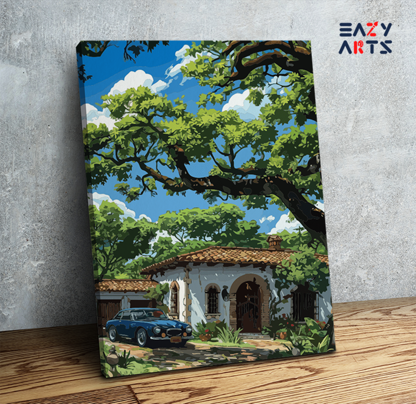 Charming Villa with Vintage Car Paint by Numbers Kit