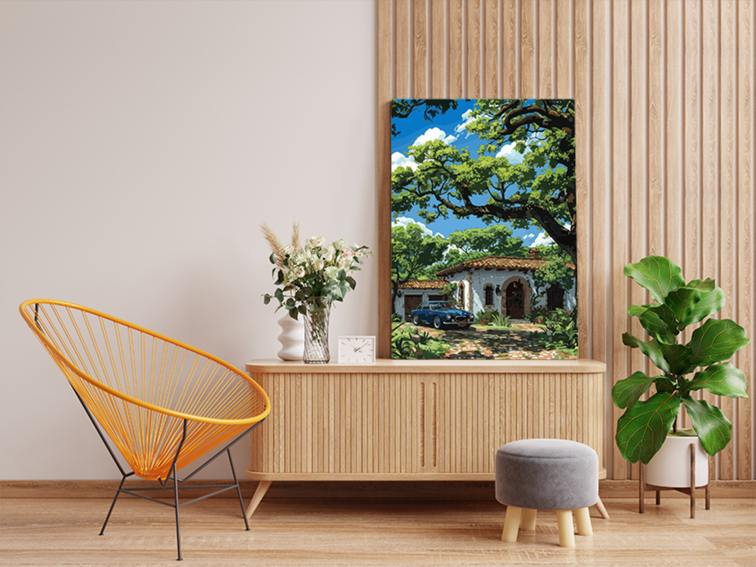 Charming Villa with Vintage Car Paint by Numbers Kit