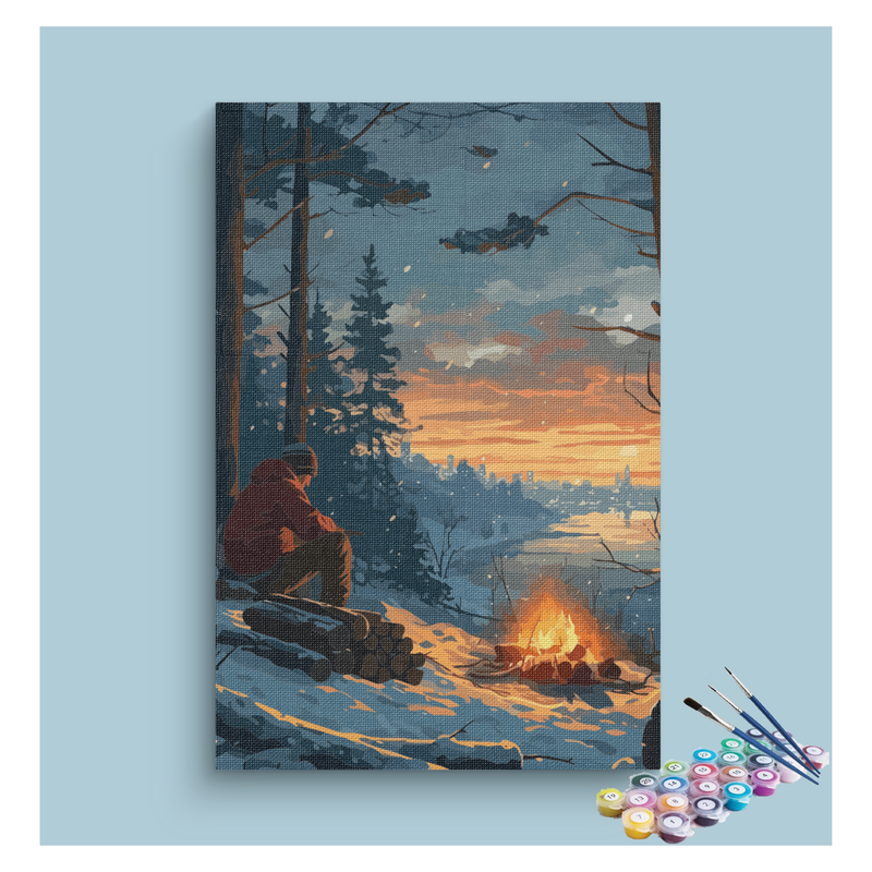 Winter Campfire at Sunset Paint by Numbers Kit