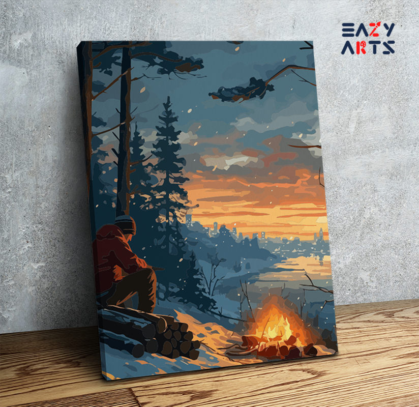 Winter Campfire at Sunset Paint by Numbers Kit