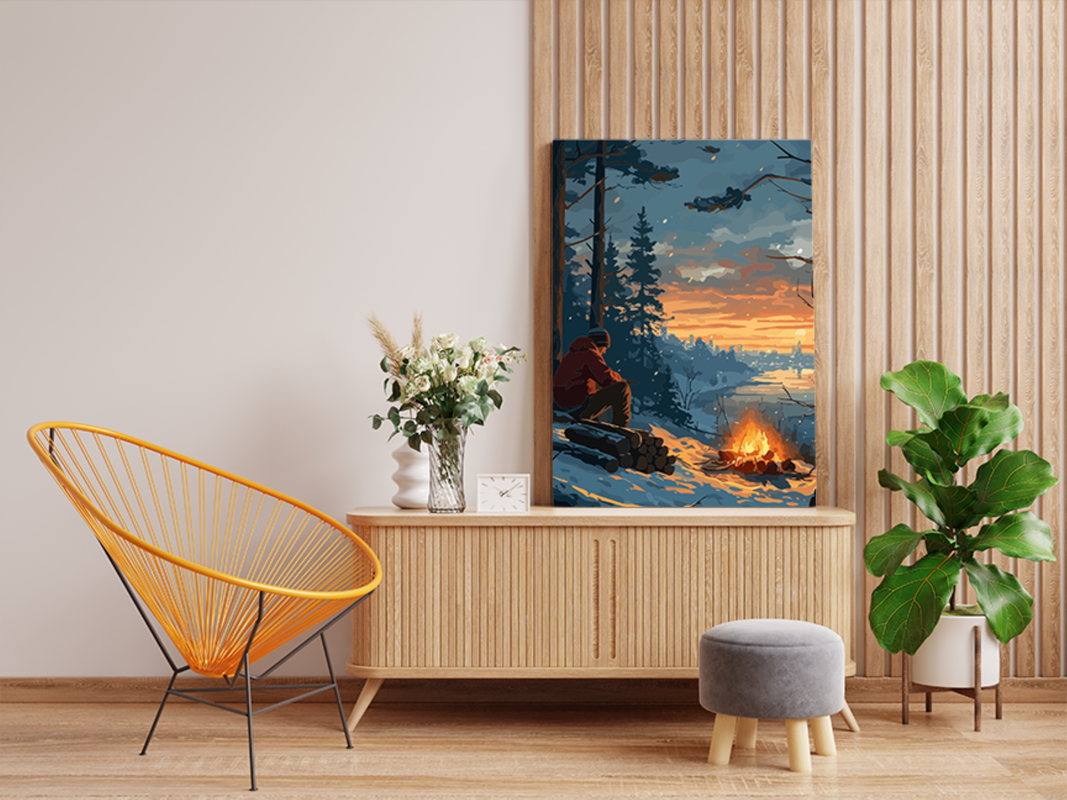 Winter Campfire at Sunset Paint by Numbers Kit