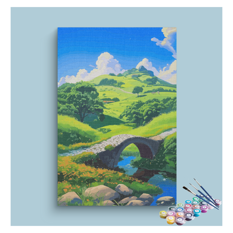 Serenity in the Hills: Bridge and Meadows Paint by Numbers Kit