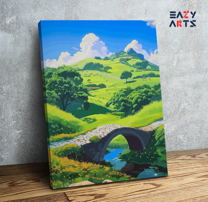 Serenity in the Hills: Bridge and Meadows Paint by Numbers Kit