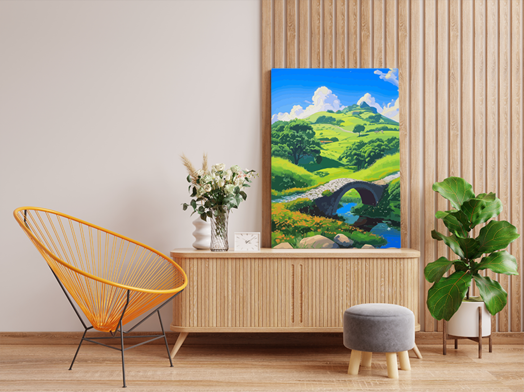 Serenity in the Hills: Bridge and Meadows Paint by Numbers Kit