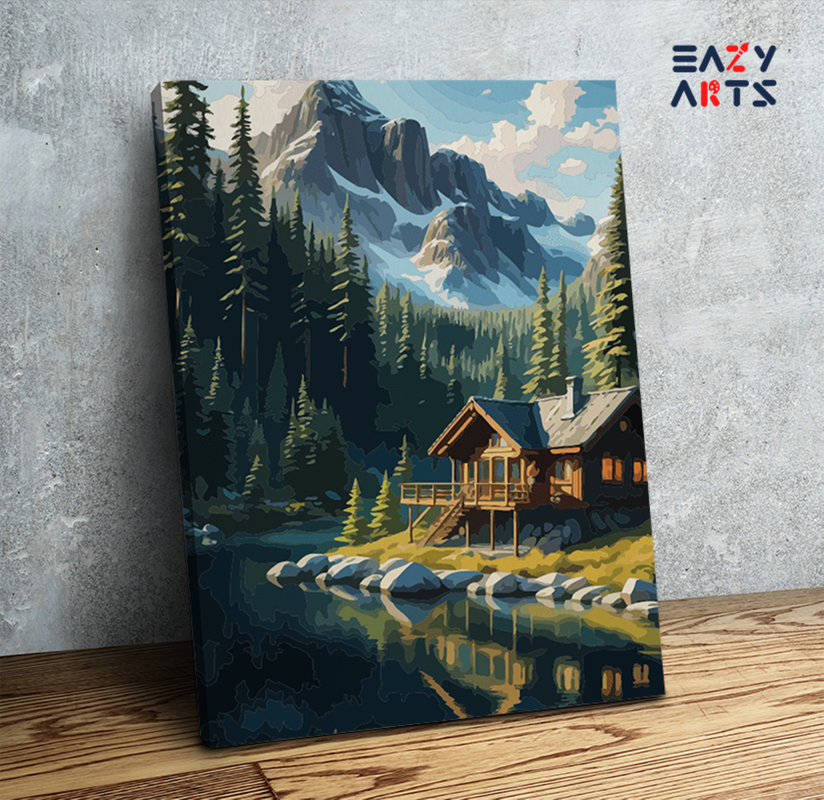 Tranquil Mountain Cabin Paint by Numbers Kit