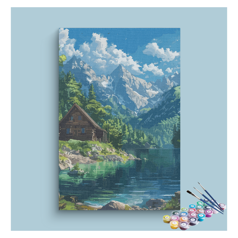 Alpine Lakeside Cabin Paint by Numbers Kit