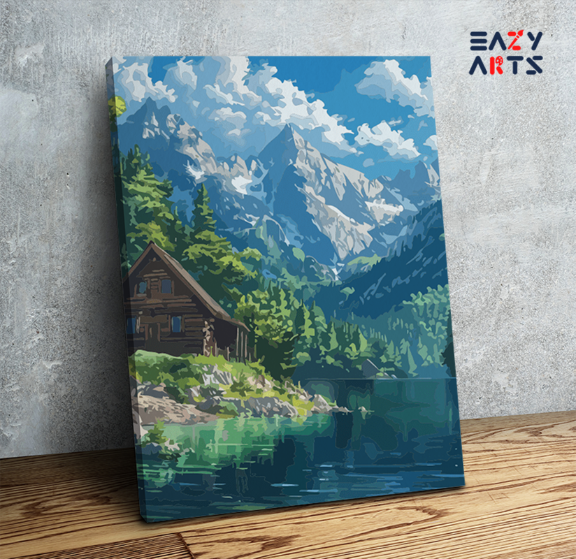 Alpine Lakeside Cabin Paint by Numbers Kit