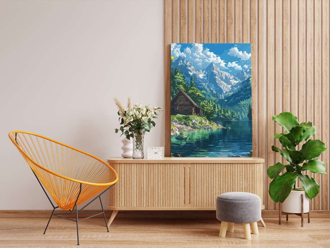 Alpine Lakeside Cabin Paint by Numbers Kit