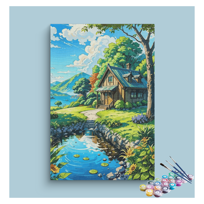 Sunny Lakeside Cottage Paint by Numbers Kit