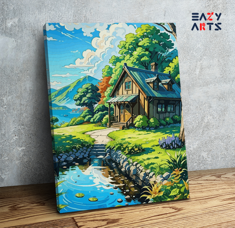 Sunny Lakeside Cottage Paint by Numbers Kit