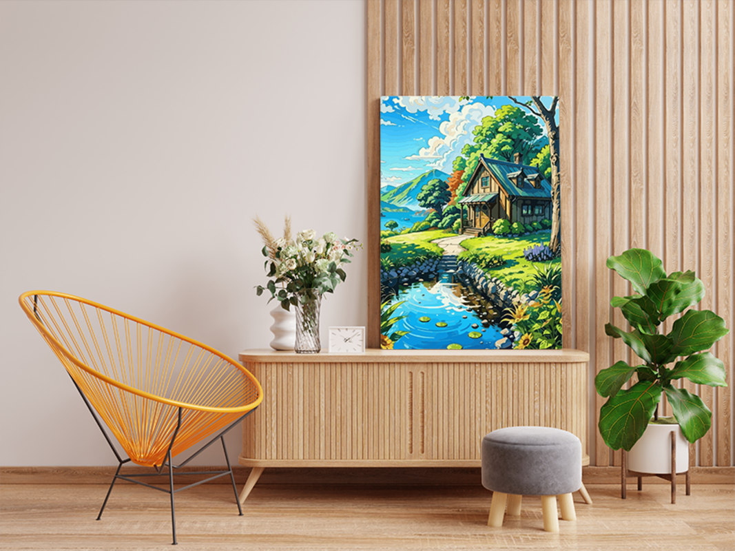 Sunny Lakeside Cottage Paint by Numbers Kit
