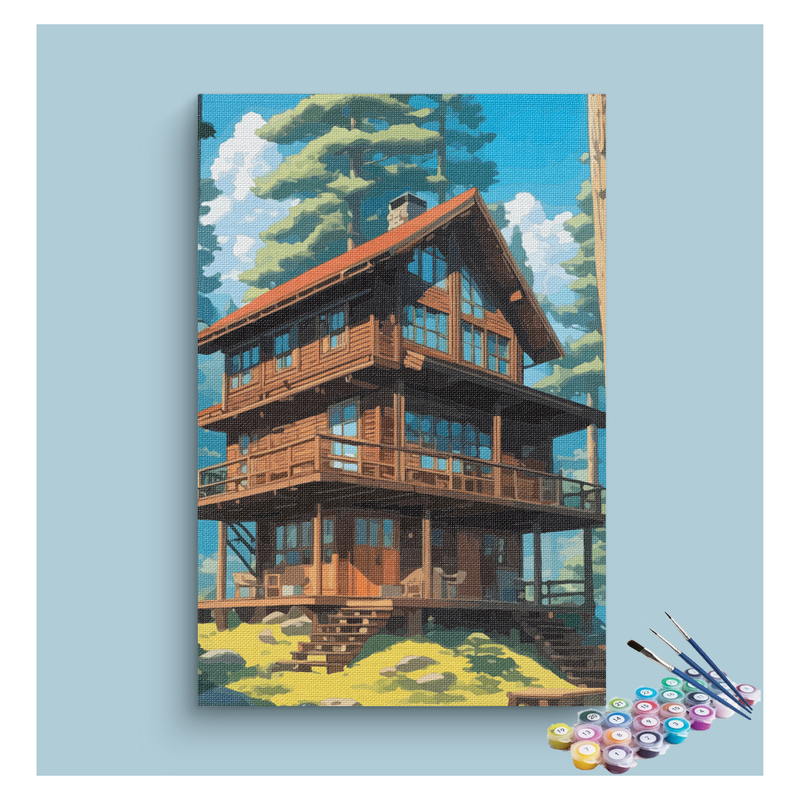 Rustic Forest Cabin Paint by Numbers Kit