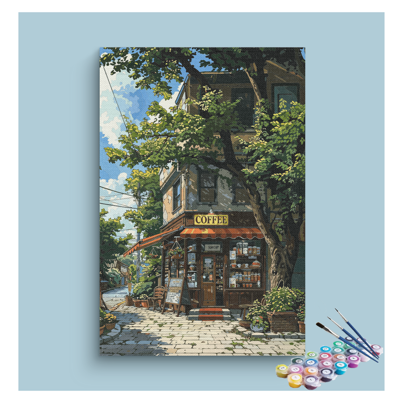 Quaint Coffee Shop Corner Paint by Numbers Kit