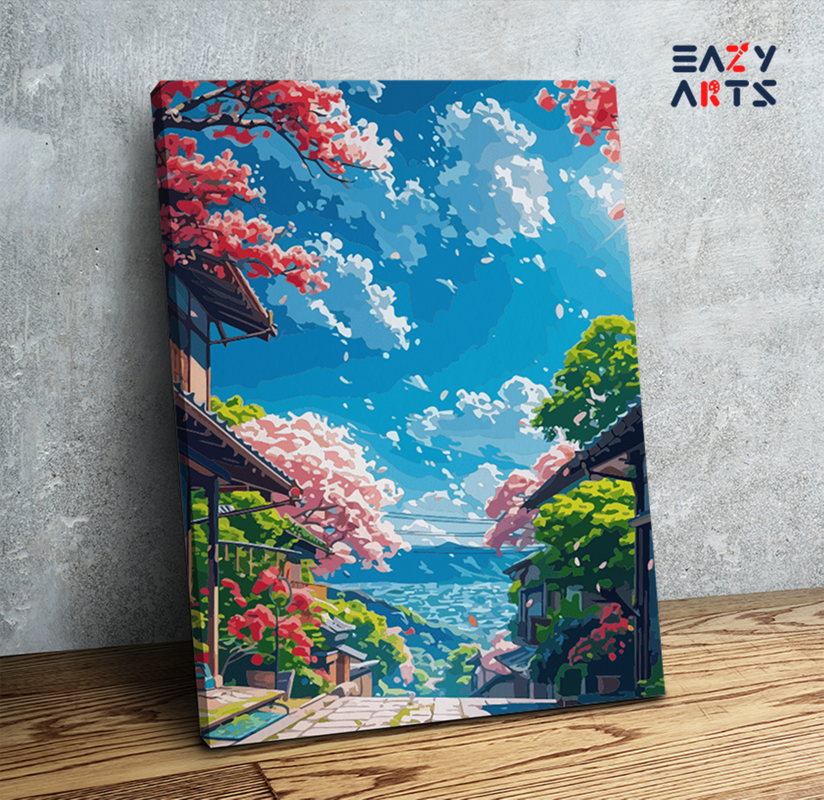 Blooming Cherry Blossom Street Paint by Numbers Kit
