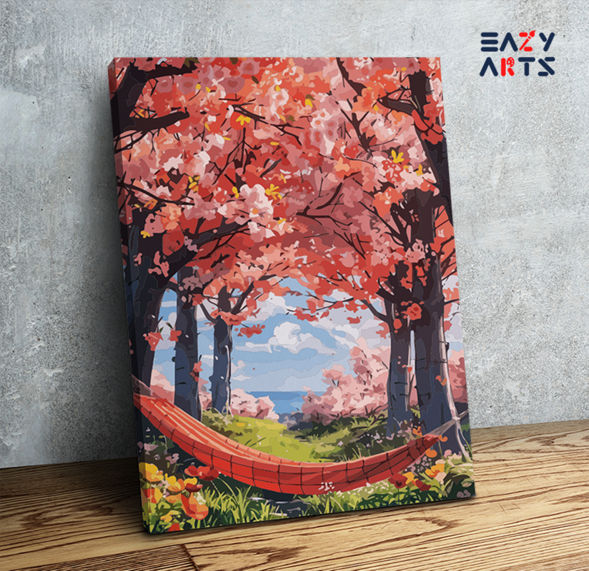 Cherry Blossom Hammock Retreat Paint by Numbers Kit