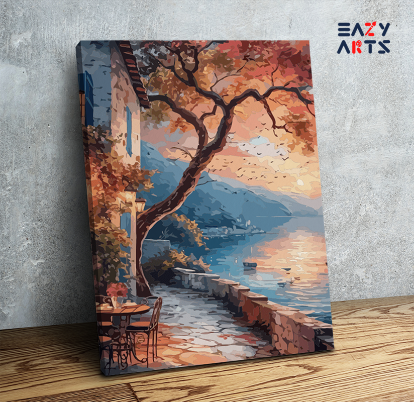 Sunset by the Lakeside Café Paint by Numbers Kit