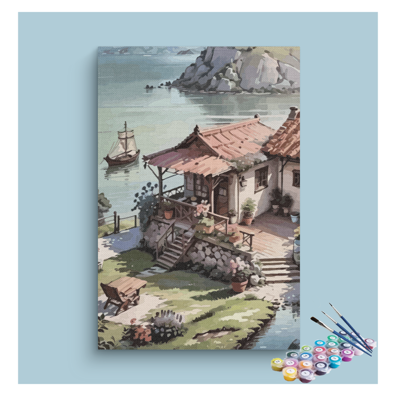 Serene Lakeside Cottage Paint by Numbers Kit