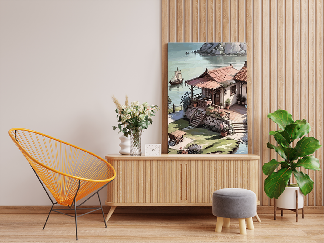 Serene Lakeside Cottage Paint by Numbers Kit