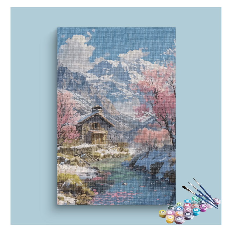 Snowy Mountain Cabin Paint by Numbers Kit