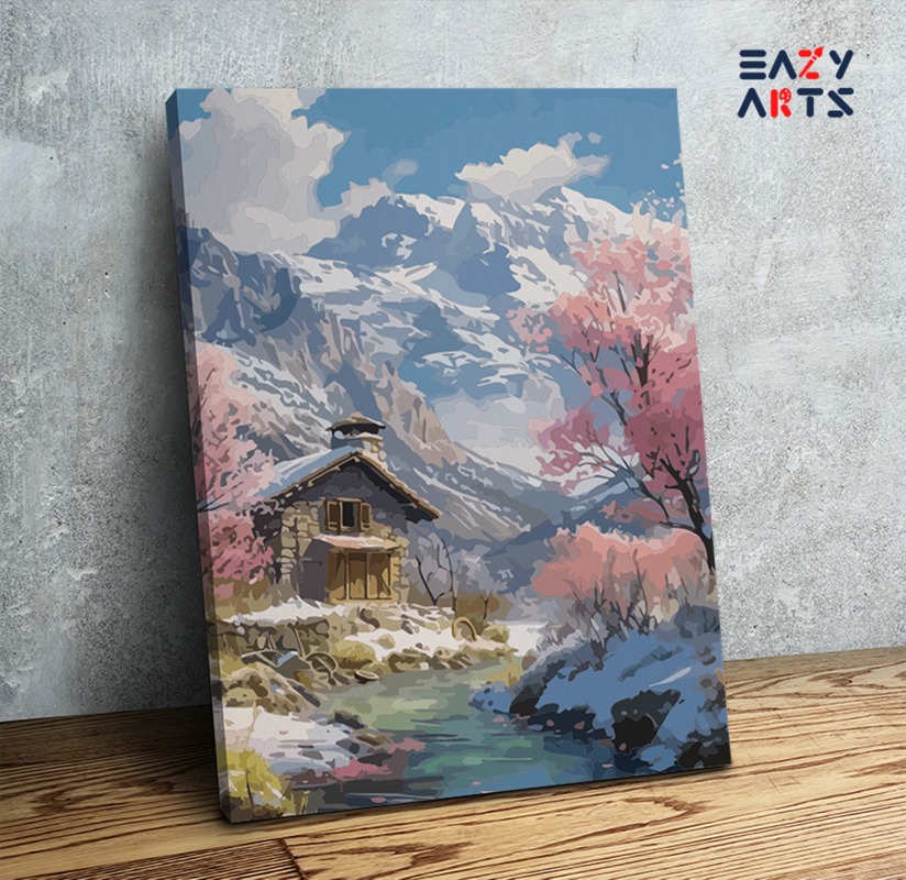 Snowy Mountain Cabin Paint by Numbers Kit