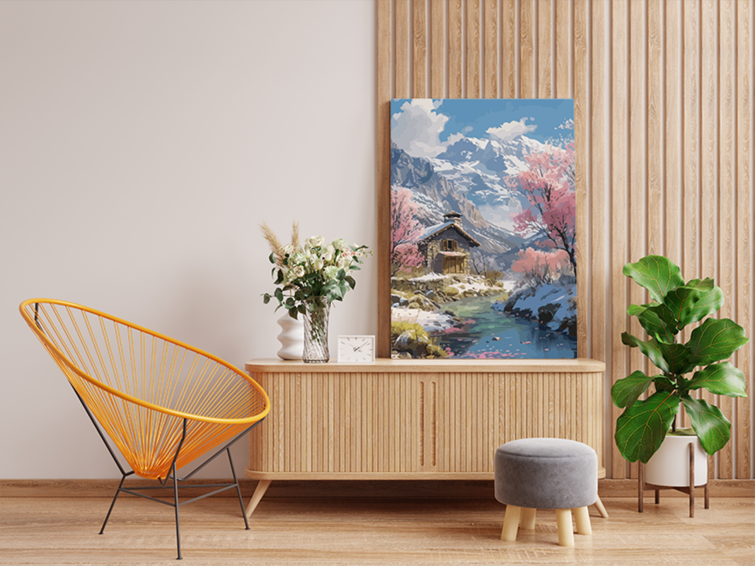 Snowy Mountain Cabin Paint by Numbers Kit