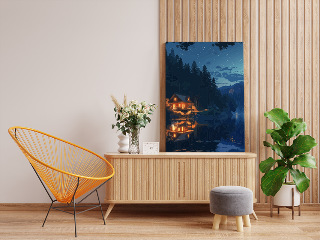 Starry Night Cabin Reflection Paint by Numbers Kit