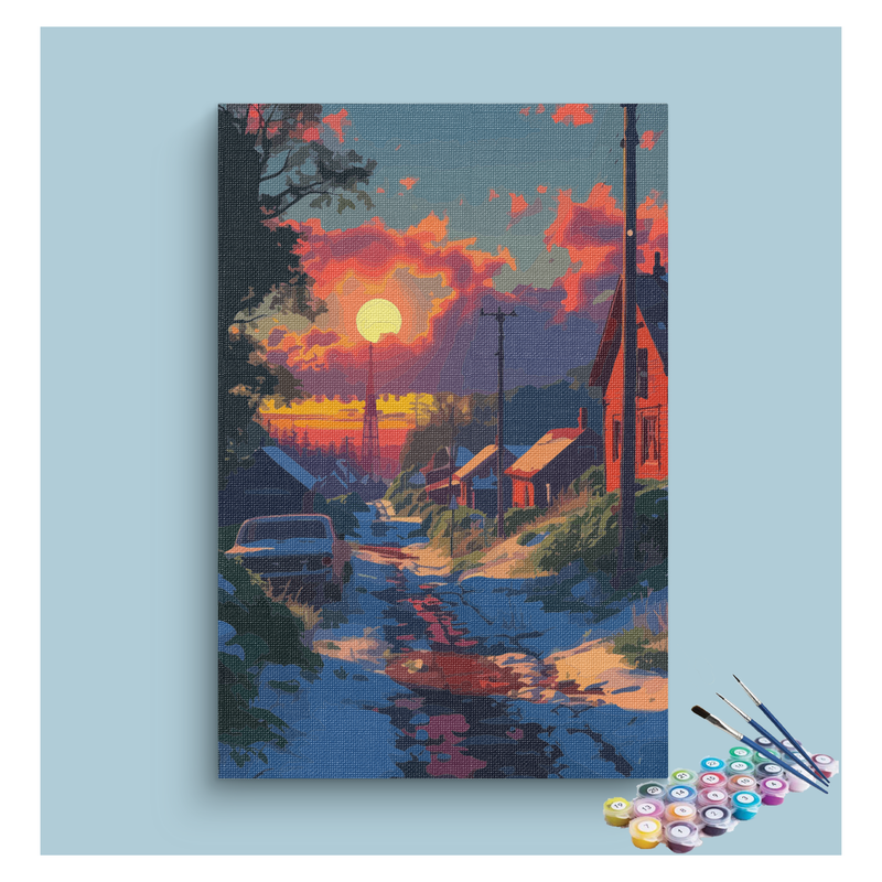 Fiery Sunset Village Paint by Numbers Kit