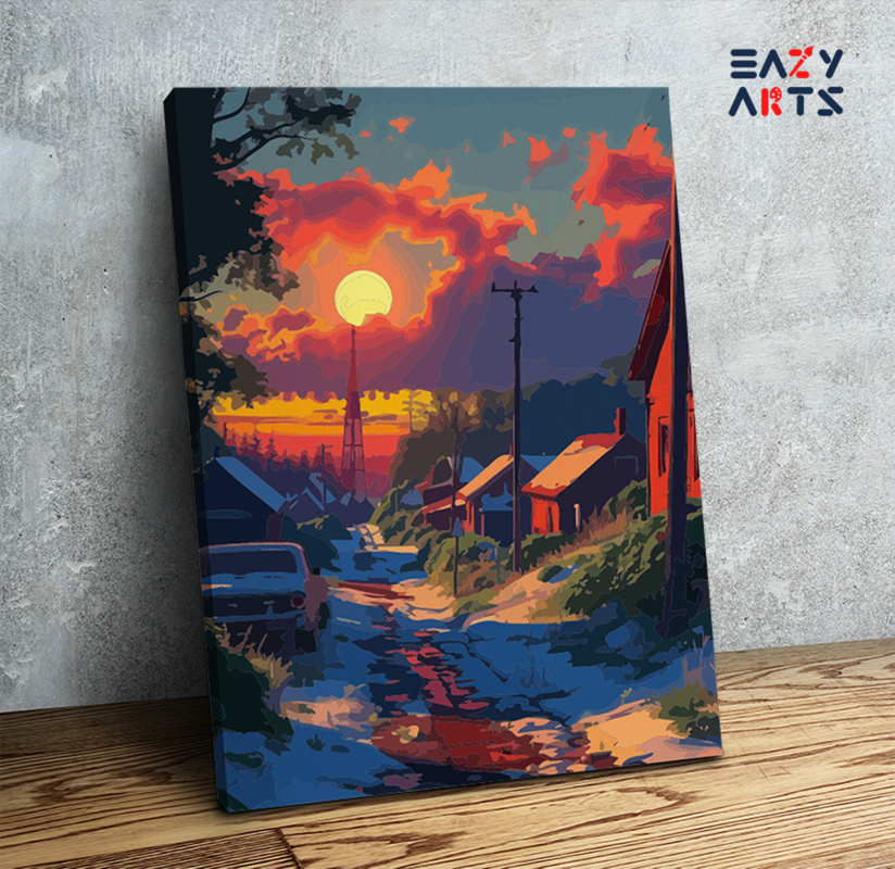 Fiery Sunset Village Paint by Numbers Kit