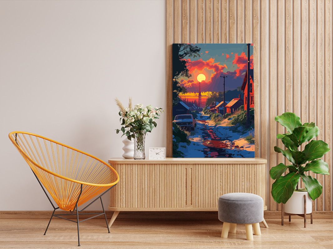 Fiery Sunset Village Paint by Numbers Kit