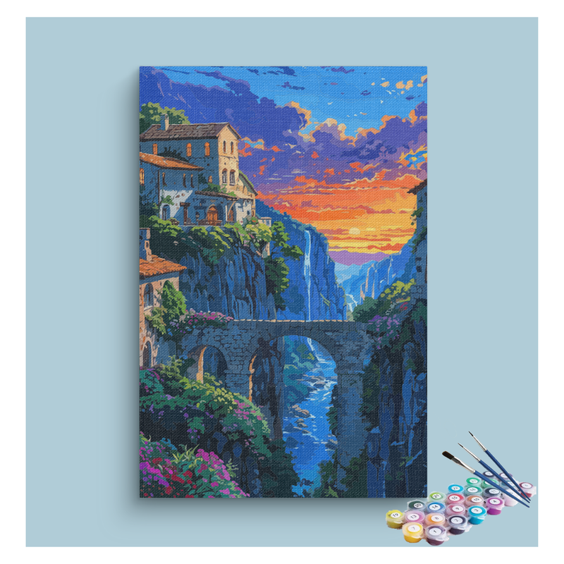 Sunset Over Stone Bridge Paint by Numbers Kit