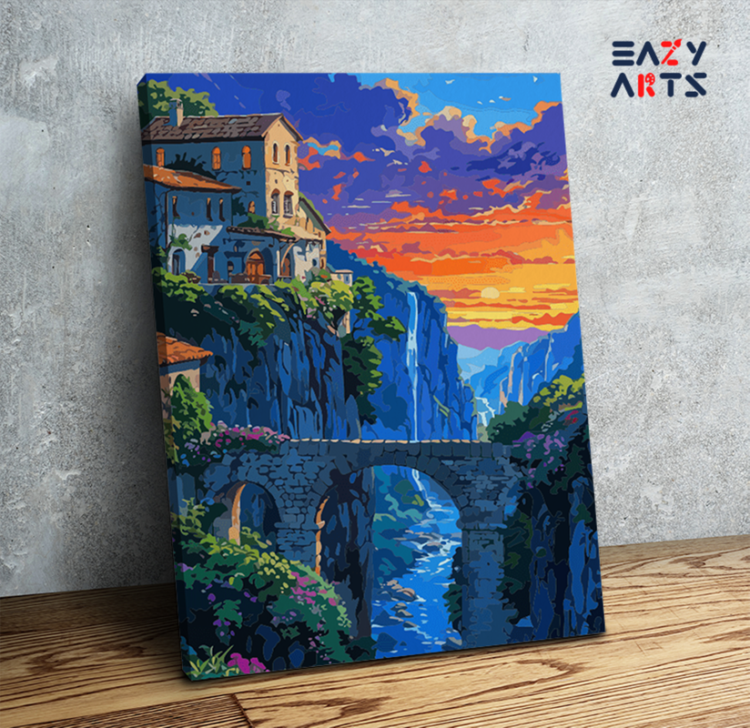 Sunset Over Stone Bridge Paint by Numbers Kit
