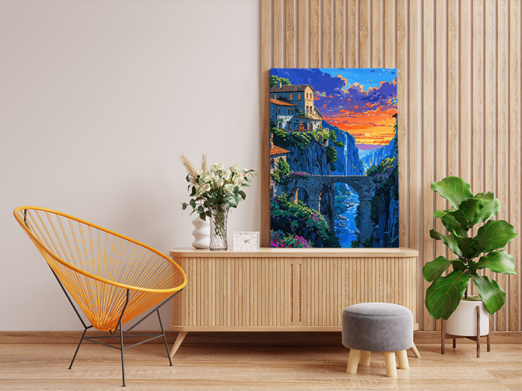 Sunset Over Stone Bridge Paint by Numbers Kit