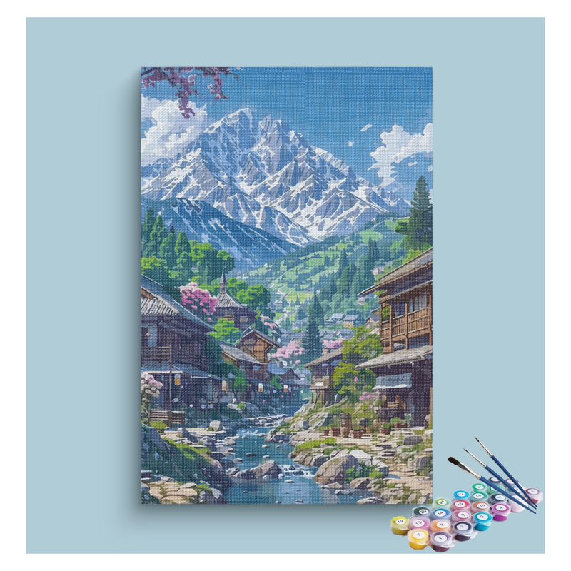 Mountain Village Stream Paint by Numbers Kit