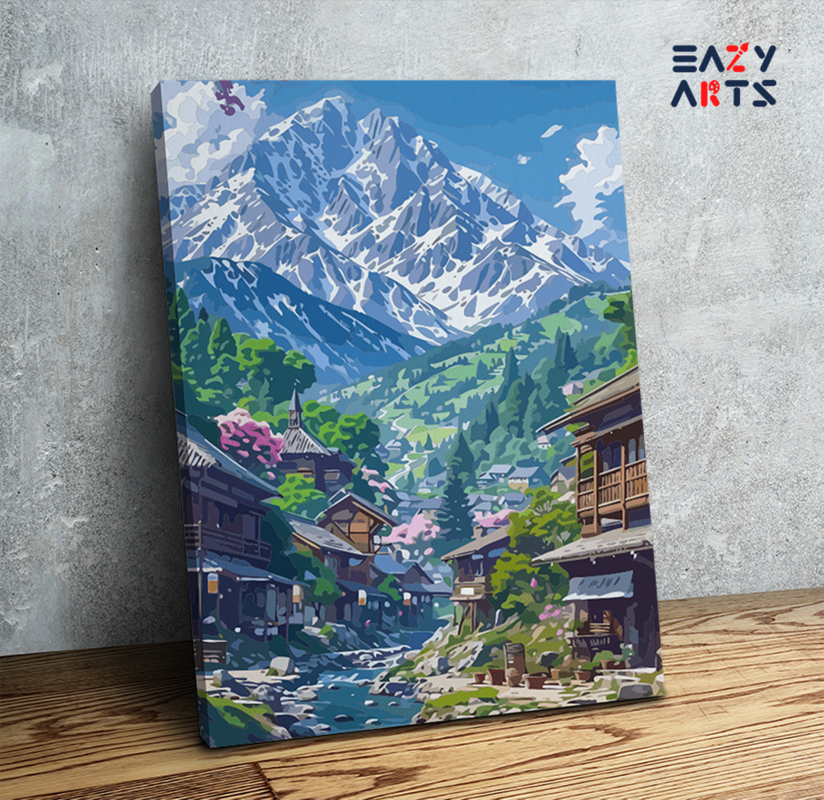 Mountain Village Stream Paint by Numbers Kit