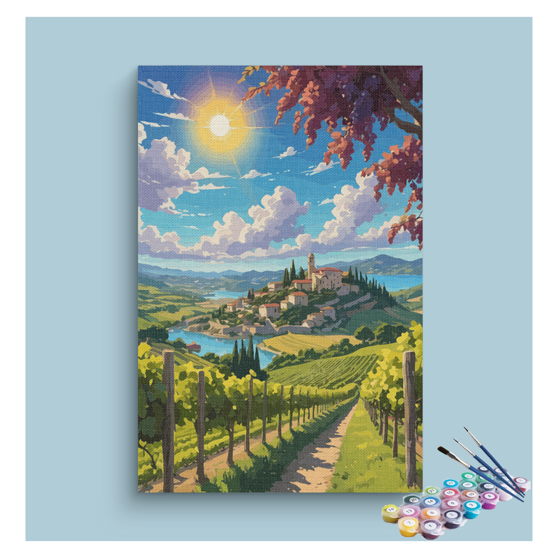 Sunlit Vineyard Village Paint by Numbers Kit